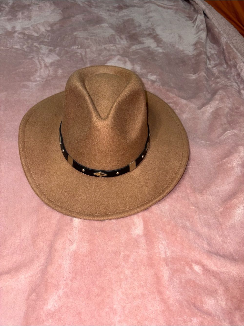 Brown Felt Fedora Hat with Decorative Band - Woman Accessories